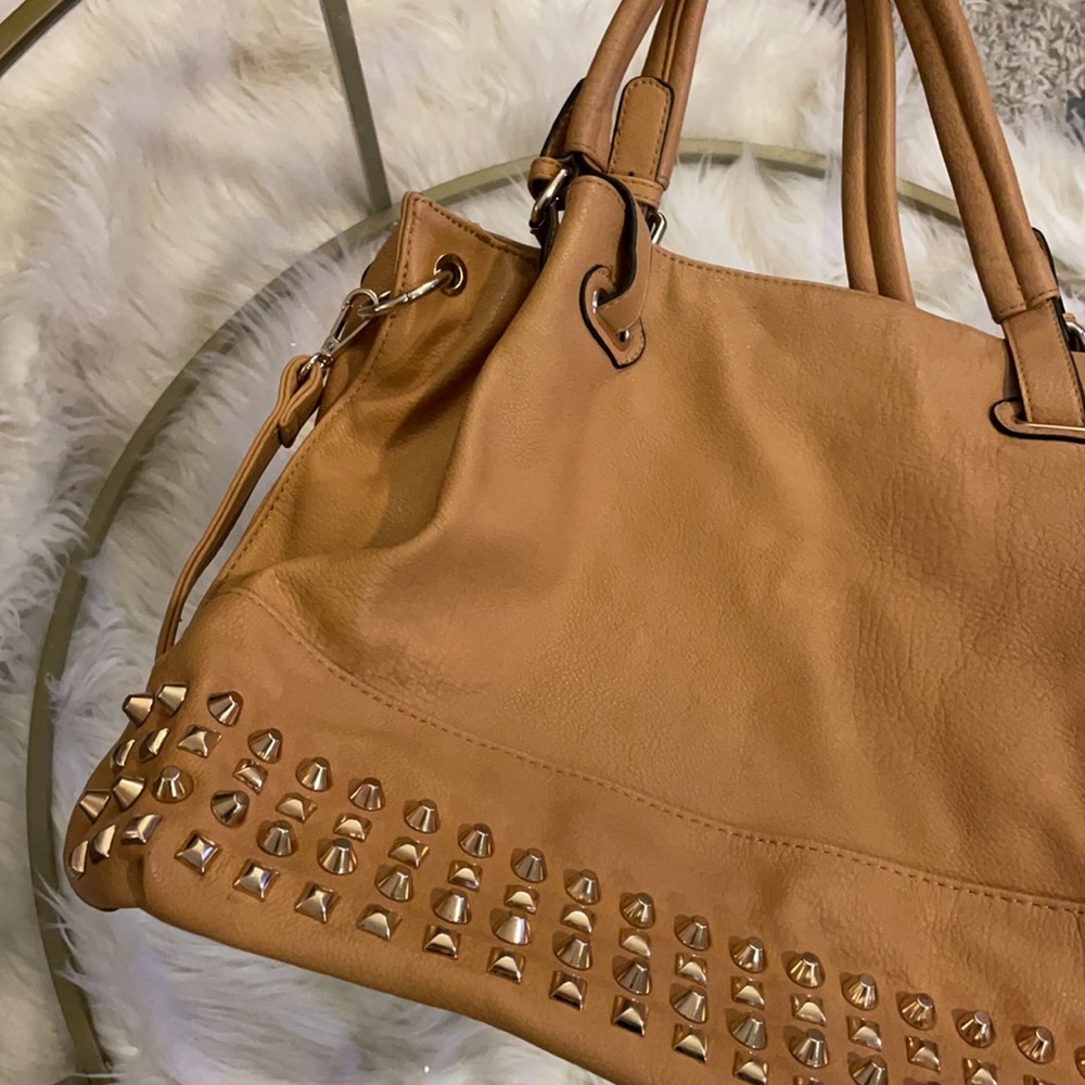 Tan Studded Handbag - Picture 2 of 5